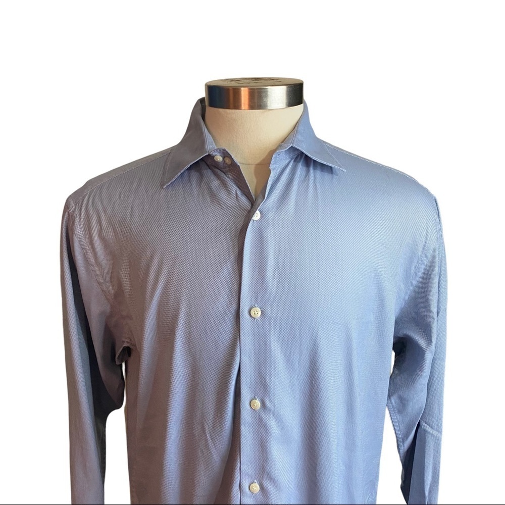 Banana Republic Italy Blue & White Diamond Print 100% Cotton Suit Shirt 17.5 XL